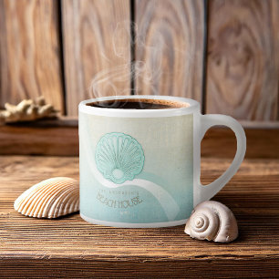 Xícara De Espresso Beach House Clam Shell Aqua Blue ID623