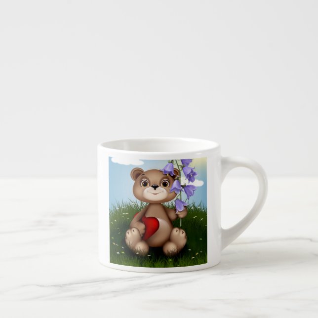 Xícara De Espresso Bear Holding Bouquet Flower-30926 (Direita)