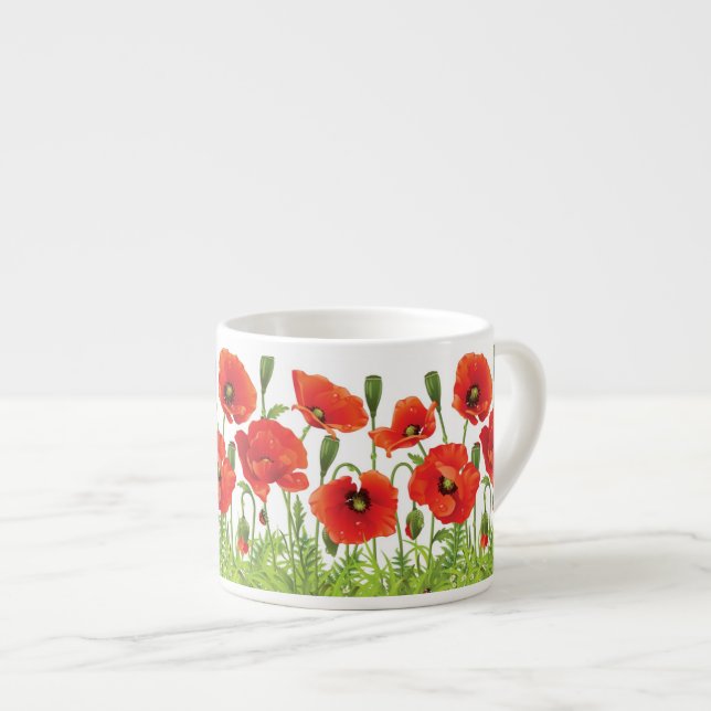Xícara De Espresso Beira horizontal com papoila vermelha (Frente Esquerda)