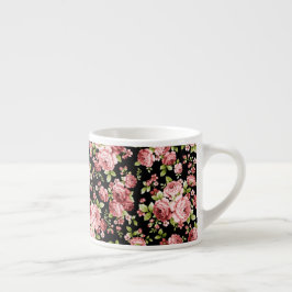 Xícara De Espresso Belos Rosas de Padrão Floral com Folhagem Verde