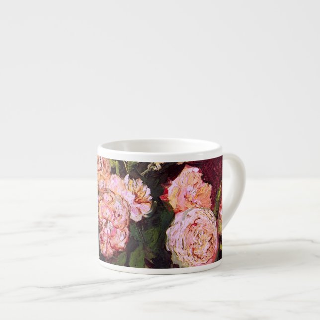 Xícara De Espresso Boliche com Peonies e Rosas Van Gogh de Belas Arte (Frente Esquerda)