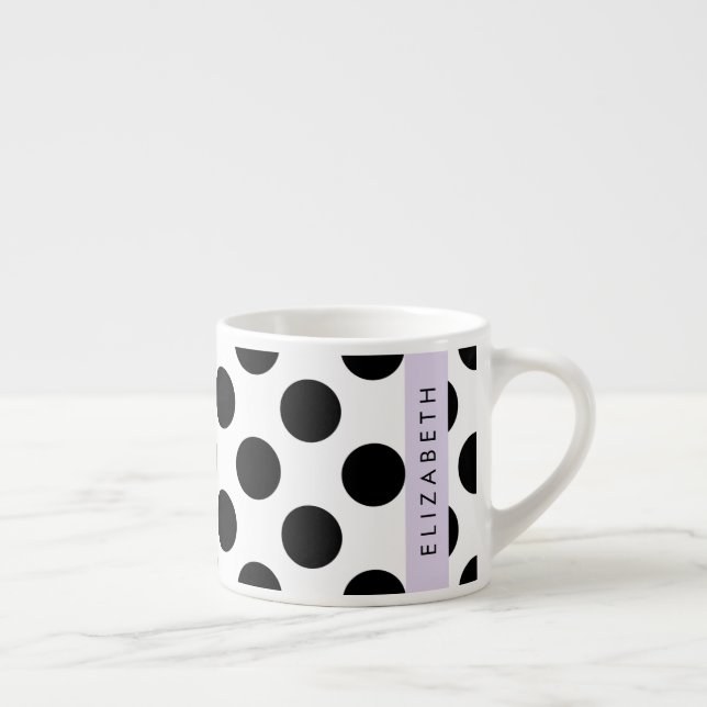 Xícara De Espresso Bolinhas Pretas e Brancas, Pontas, Seu Nome (Direita)
