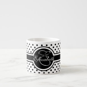 Xícara De Espresso Bolinhas pretas elegantes em monograma branco