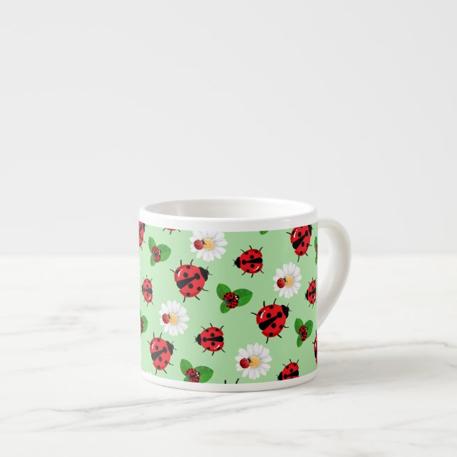 Xícara De Espresso Bolinhas vermelha-branca Ladybug Daisy verão (Frente Esquerda)