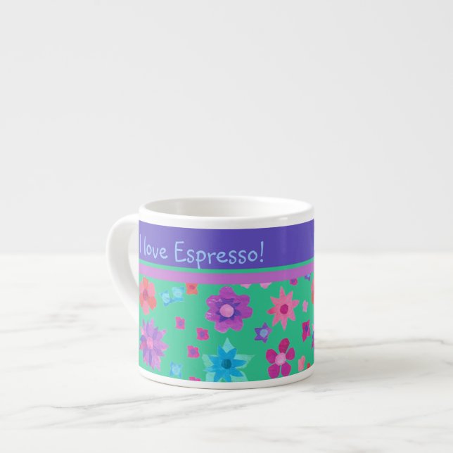 Xícara De Espresso Bonito Jade Green - Energia Personalizada Com Flor (Frente Esquerda)
