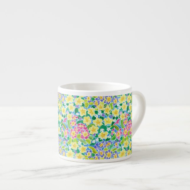 Xícara De Espresso Bonito Rosa, Azul, Primroses Amarelas Espresso Mug (Frente Esquerda)