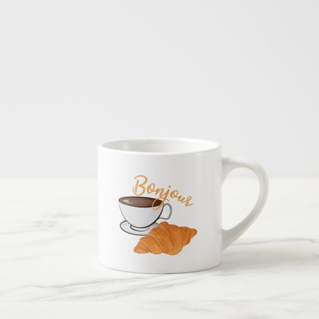 Xícara De Espresso Bonjour Croissant Coffee Breakfast - Café Francês (Direita)