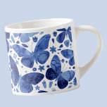 Xícara De Espresso Borboleta Aquarela Indigo Azul<br><div class="desc">Pintura moderna a cores da água,  azul e branca,  do Indigo.</div>