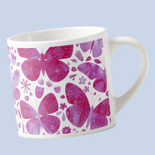 Xícara De Espresso Borboleta Aquarela Rosa
