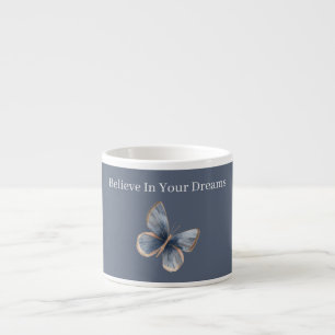 Xícara De Espresso Borboleta Creme Azul  