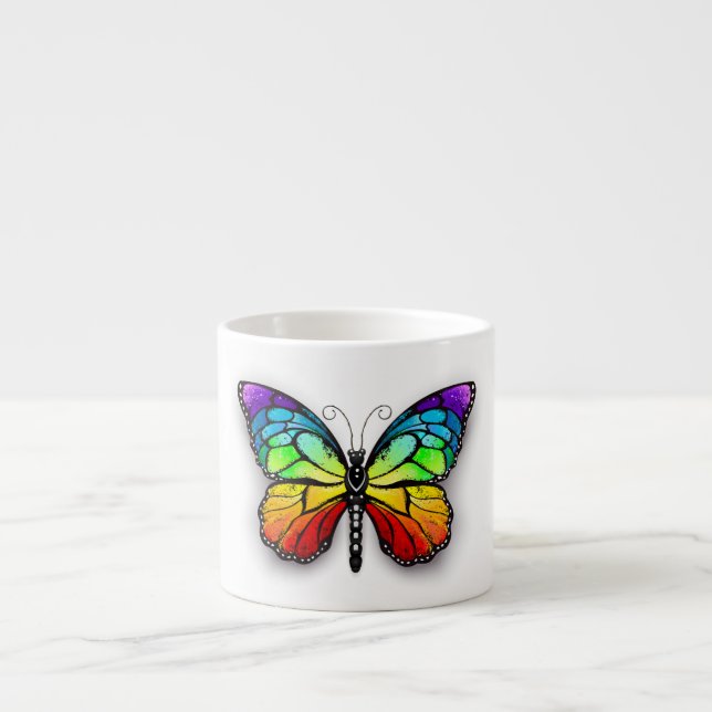 Xícara De Espresso Borboleta monarca Arco-íris (Frente)