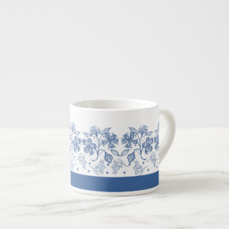 Xícara De Espresso Borda Floral Azul do Indigo Personalizada Espresso