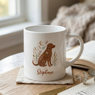 Xícara De Espresso Cachorro Gráfico Celestial Floral Boho