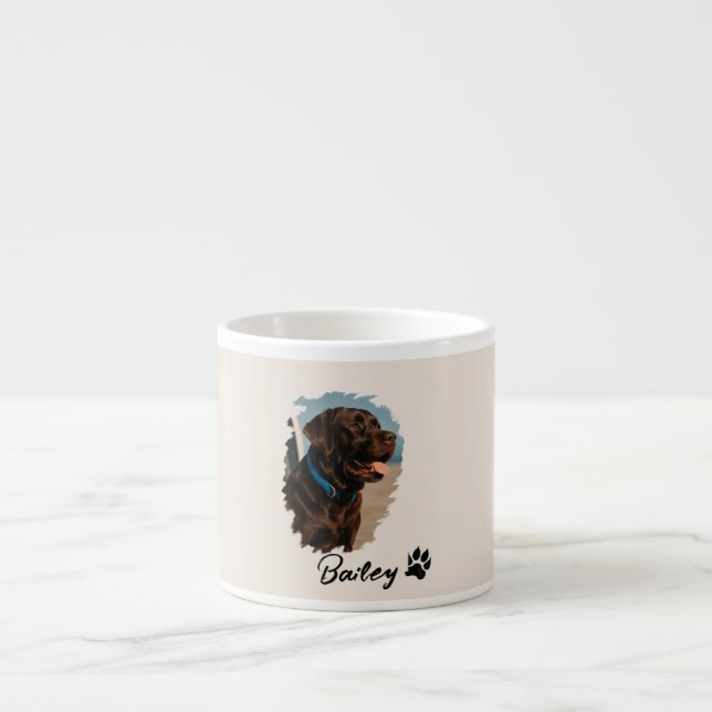 Xícara De Espresso Cachorro Labrador de Chocolate Bonito - Bailey | P (Frente)