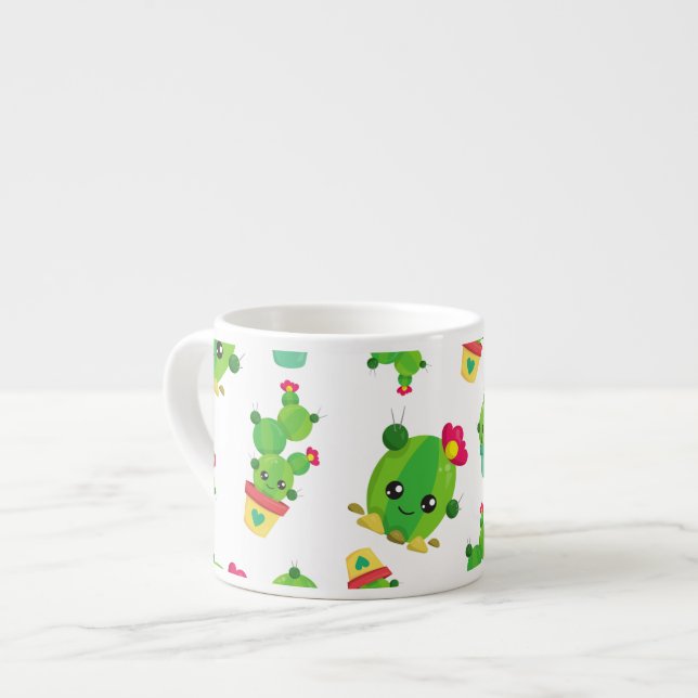 Xícara De Espresso Cactus Bonito, Cactus Verde, Padrão De Cactus (Frente Esquerda)