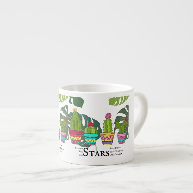 XÍCARA DE ESPRESSO CACTUS COM COTAS E GRANDES FOLHAS (Frente Esquerda)