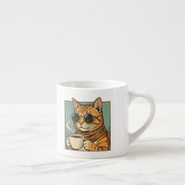 Xícara De Espresso Café Cool Cat Design Retro para Amantes de Gatos