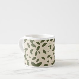 Xícara De Espresso Café Outono | Folhas Caídas Oliva Verde