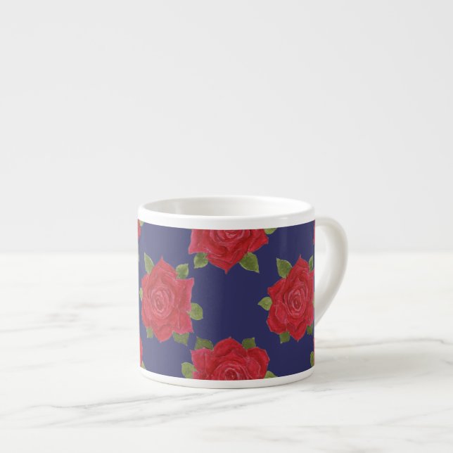 Xícara De Espresso Cama de Espresso Personalizada, Rosas vermelhas em (Frente Esquerda)