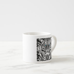 Xícara De Espresso Cara selvagem do tigre dos olhos azuis preto e