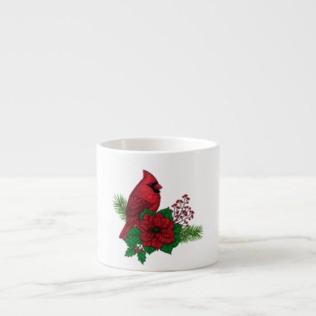Xícara De Espresso Cardeais Vermelhos na decoração de Natal (Frente)