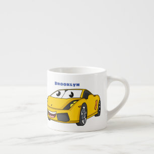 Xícara De Espresso Carro esportivo amarelo desenho animado fofo feliz