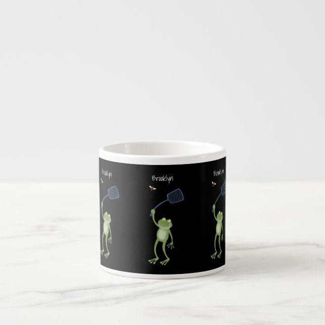 Xícara De Espresso Cartoon de mosca verde-sapo engraçado (Frente)