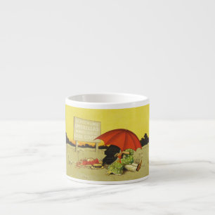 Xícara De Espresso Casal Romântico Vintage Beijando sob Guarda-Chuva 