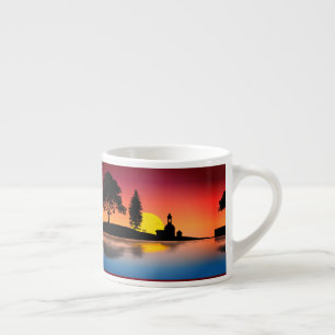 Xícara De Espresso Casal Silhouette Trabalho de arte do Lago Natureza