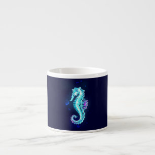 Xícara De Espresso Cavalo de Gelo Cristal em Fundo Azul