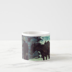 Xícara De Espresso Cavalo e Cowboy Neve de Inverno