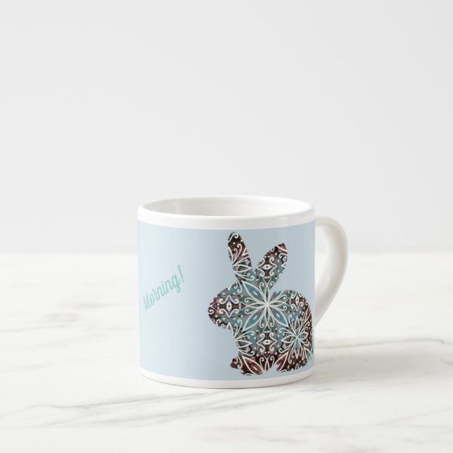 Xícara De Espresso Chocolate e Blues do Coelho Mandala (Frente Esquerda)