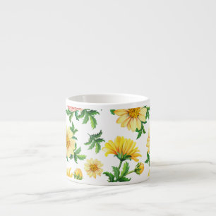 Xícara De Espresso Chrysanthemum Watercolor: Design Floral sem costur