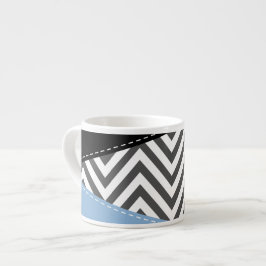 Xícara De Espresso Cinza Zigzag, Cinza Chevron, Zigzag Patterno, Azul