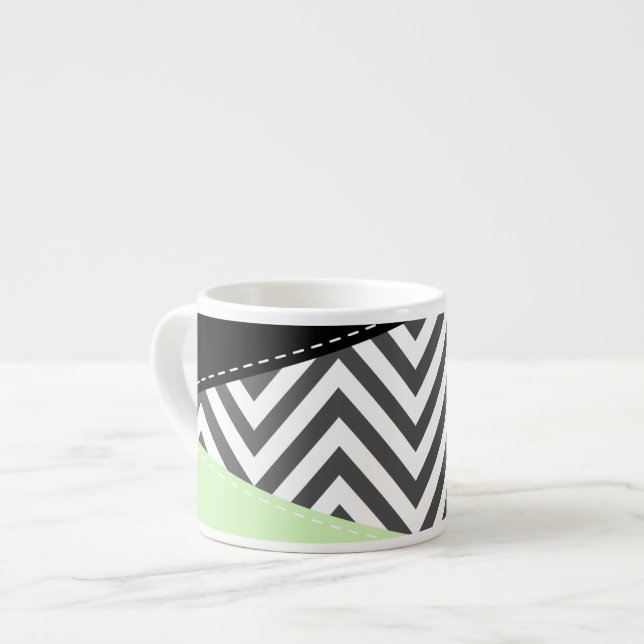 Xícara De Espresso Cinza Zigzag, Cinza Chevron, Zigzag Patterno, Casa (Frente Esquerda)
