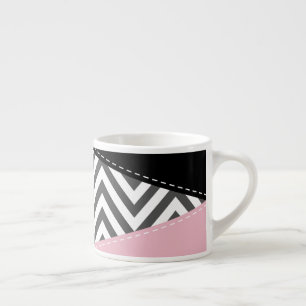 Xícara De Espresso Cinza Zigzag, Cinza Chevron, Zigzag Patterno, Rosa