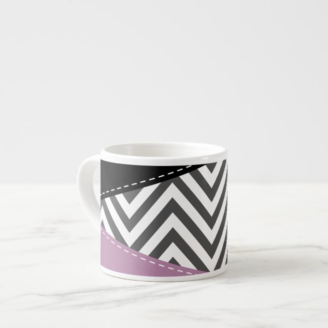 Xícara De Espresso Cinza Zigzag, Cinza Chevron, Zigzag Patterno, Roxo (Frente Esquerda)