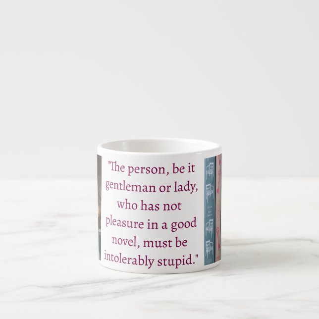 Xícara De Espresso Citação de Jane Austen (Bordô) (Frente)