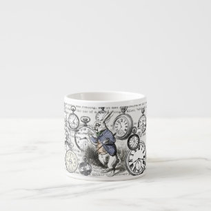 Xícara De Espresso Coelho Branco Alice Relógios Arte Mundo das Maravi