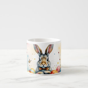 Xícara De Espresso Coelho de Páscoa Fofo com Ovos Pintados Coloridos
