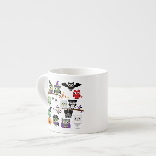Xícara De Espresso Coleção De Corujas De Halloween Spooky (Frente Esquerda)