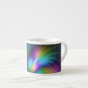 Xícara De Espresso Colorido Com Arte Fractal Abstrato Azul Moderno