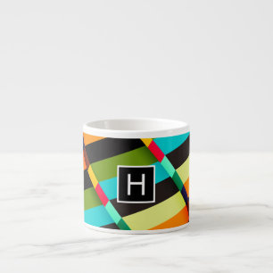 Xícara De Espresso Colorido Moderno Abstrato Listras e Monograma