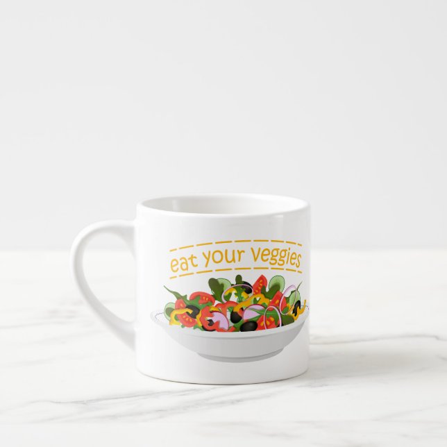 Xícara De Espresso Coma seus vegetais Cite salada fresca misturar tig (Esquerda)
