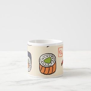 Xícara De Espresso Comida sushi, design de padrão uniforme.
