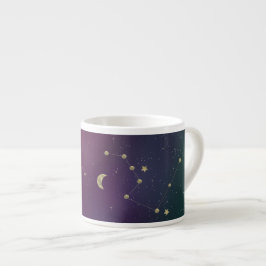 Xícara De Espresso Constelação Galáxia Roxo Estrelas Douradas Ombre F