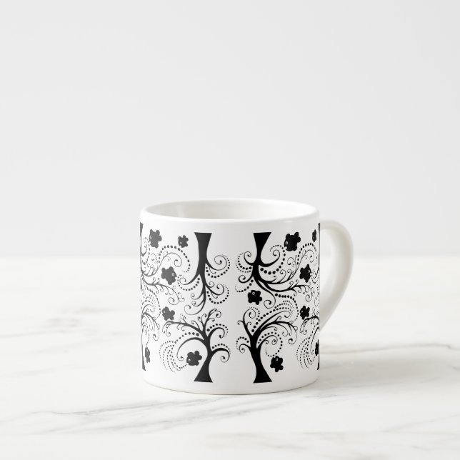 Xícara De Espresso Copo do café com os peixes pretos lunáticos (Frente Esquerda)