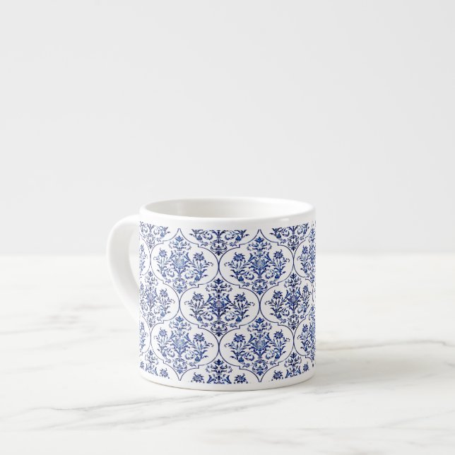 Xícara De Espresso Cor damasco florescente - azul (Frente Esquerda)