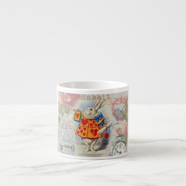 Xícara De Espresso Corações do Coelho Branco Alice Clássico (Frente)