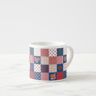 Xícara De Espresso Corações e Rosas Faux Patchwork Espresso Mug